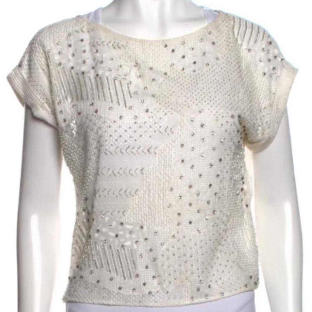 SOLD // Alice + Olivia Cream Embellished Crop Blouse